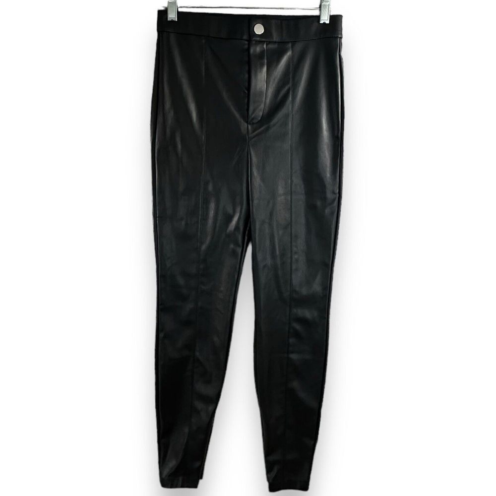Zara Faux Leather Pleather Pants Women's Size Small Black‎ Skinny Casual EUC